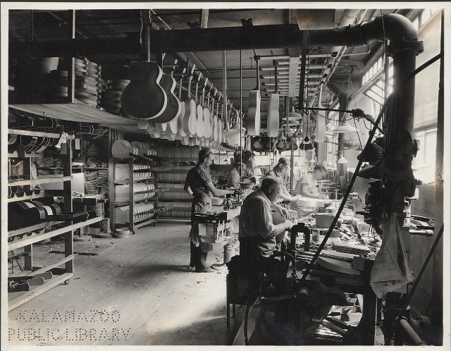 Interior of Gibson, Inc. factory on Parsons Street. 1936