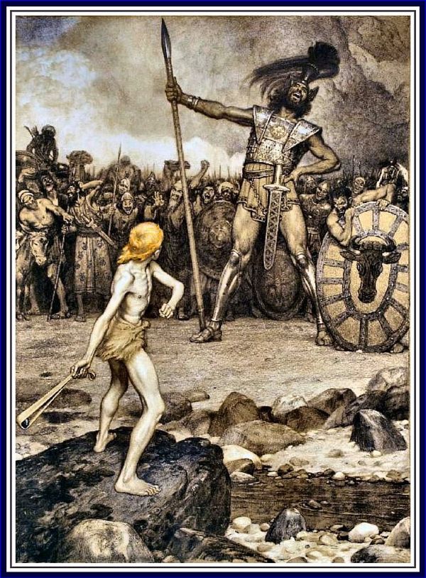 David and Goliath, a color lithograph by Osmar Schindler